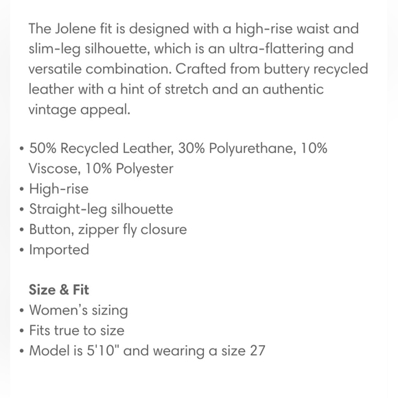 NWT Citizens of Humanity Jolene High-Rise Straight Cropped Leather Pants 27 - Picture 7 of 11